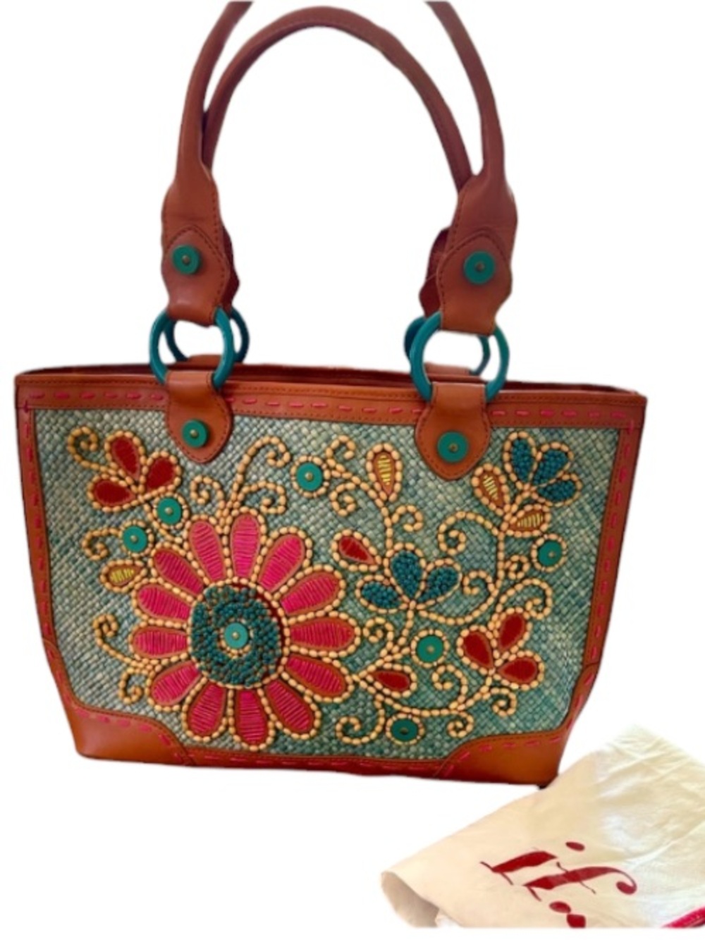 ISABELLA FIORE➕NWOT Leather & Wooden Bead Embellished Woven Bag